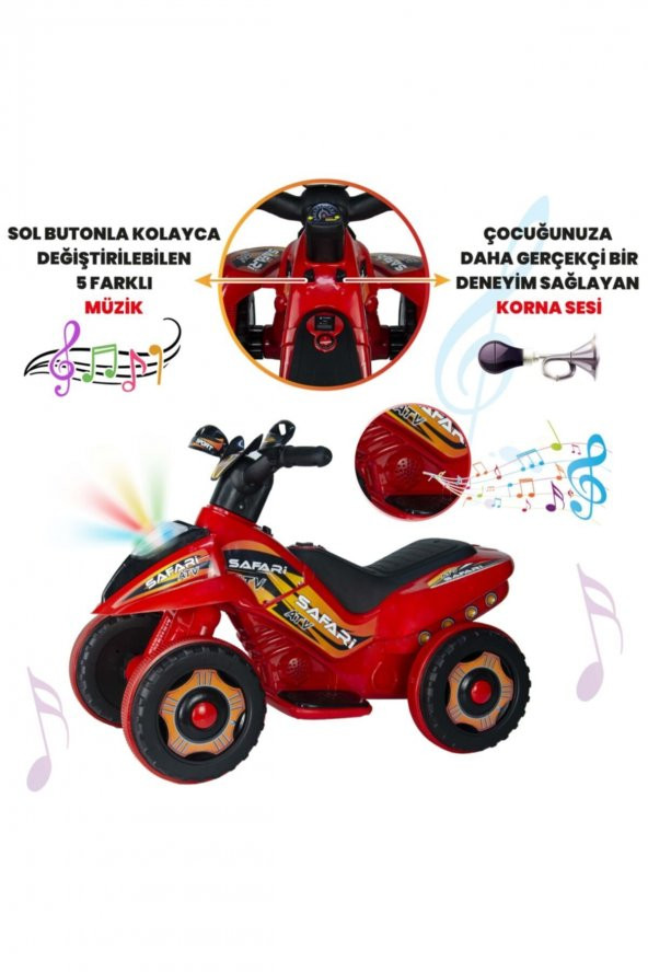 UJ Toys Uzaktan Kumandalı Akülü Atv 6v Safari-Kırmızı - 6