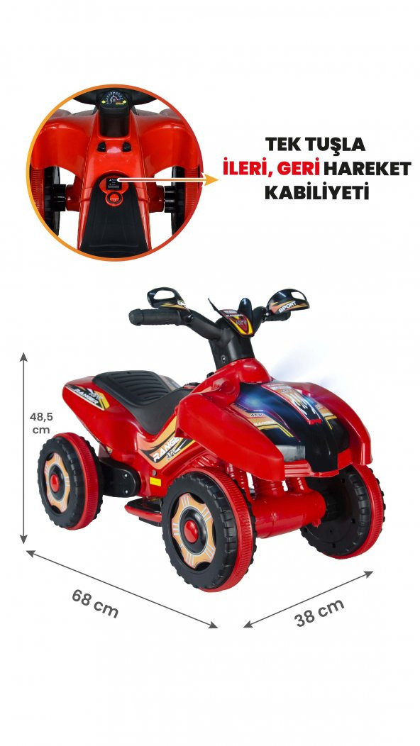 UJ Toys Müzikli ve Led Işıklı Ranger Akülü Atv 6v Kırmızı