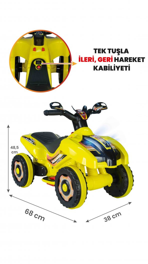 UJ Toys Müzikli ve Led Işıklı Ranger Akülü Atv 6V-Sarı