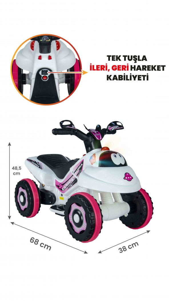 UJ Toys Müzikli ve Led Işıklı Karınca Akülü Atv 6V-Beyaz Prenses