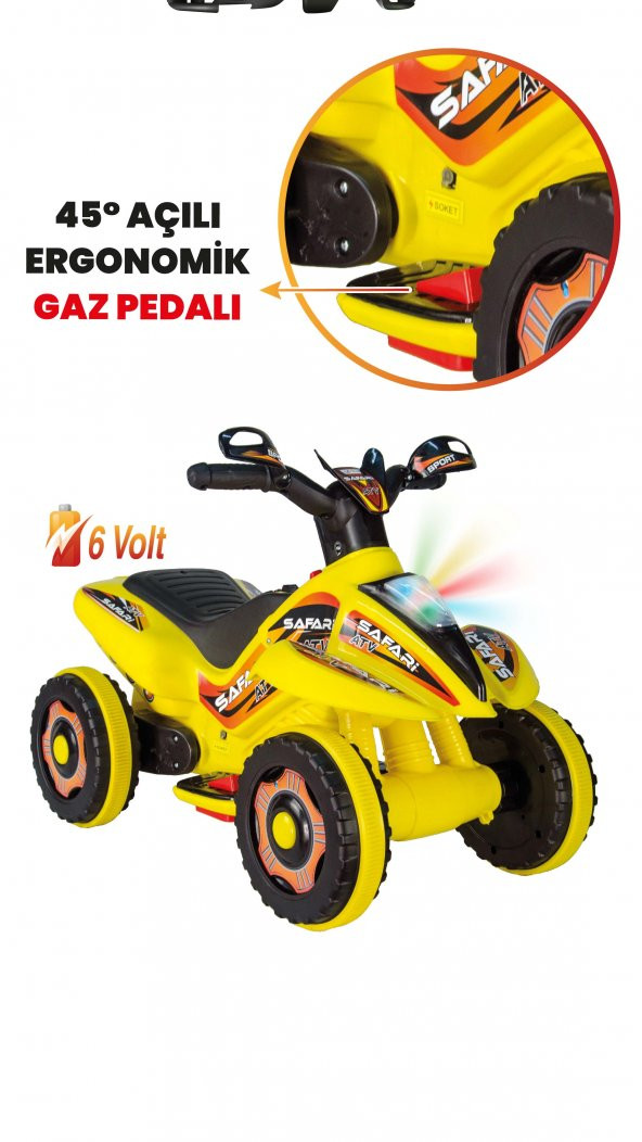 UJ Toys Müzikli ve Led Işıklı Safari Akülü Atv 6V-Sarı - 3