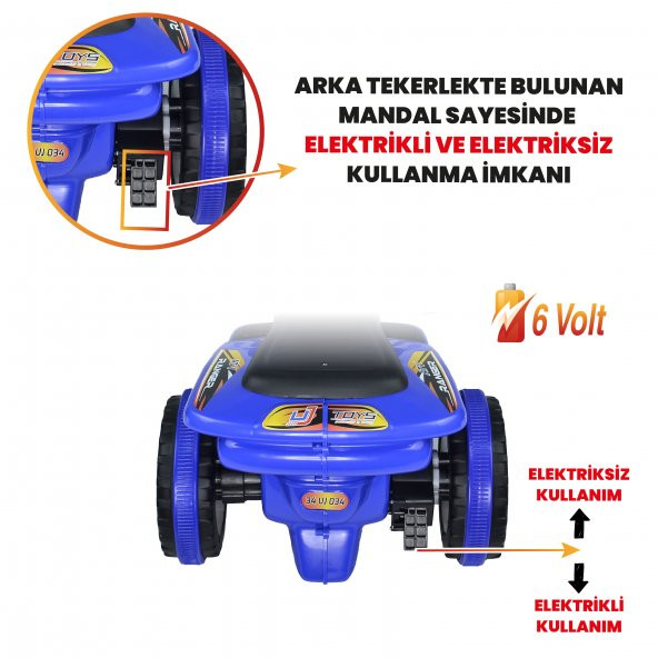UJ Toys Uzaktan Kumandalı Akülü Atv 6v Ranger-Mavi - 2