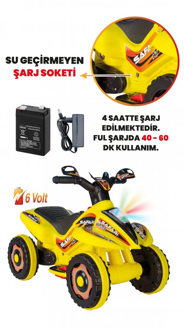 UJ Toys Müzikli ve Led Işıklı Safari Akülü Atv 6V-Sarı - 4