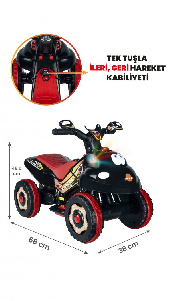 UJ Toys Müzikli ve Led Işıklı Karınca Akülü Atv 6V-Siyah