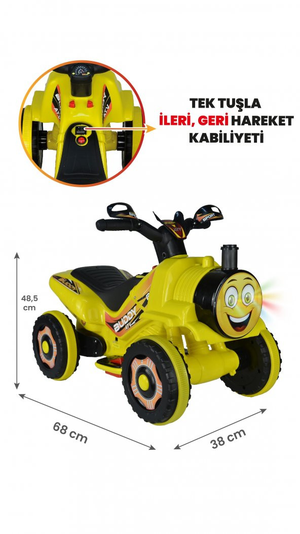 UJ Toys Müzikli ve Led Işıklı Buddy Akülü Atv 6V-Sarı