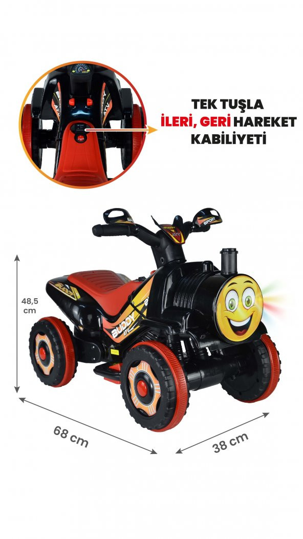 UJ Toys Müzikli ve Led Işıklı Buddy Akülü Atv 6V-Siyah