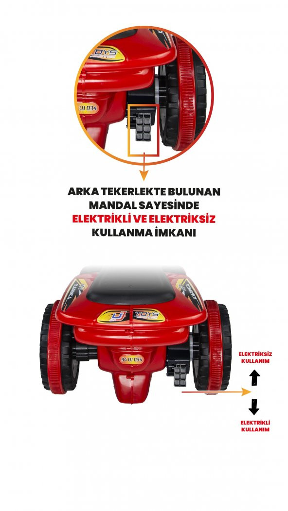 UJ Toys Müzikli ve Led Işıklı Buddy Akülü Atv 6V-Kırmızı - 2