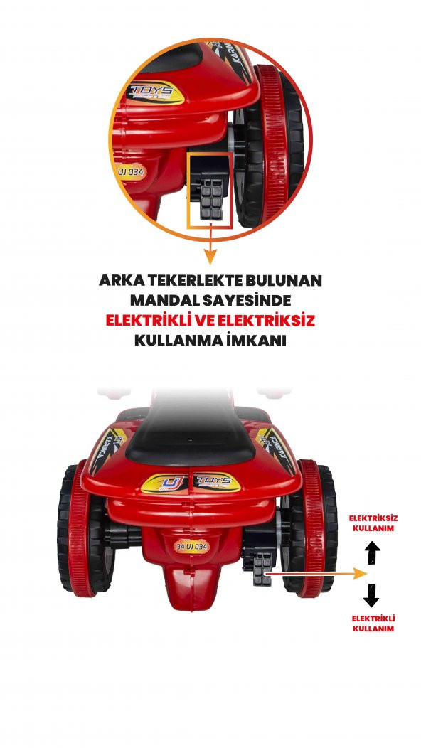 Uj Toys Müzikli Ve Led Işıklı Karınca Akülü Atv 6V-Kırmızı - 2