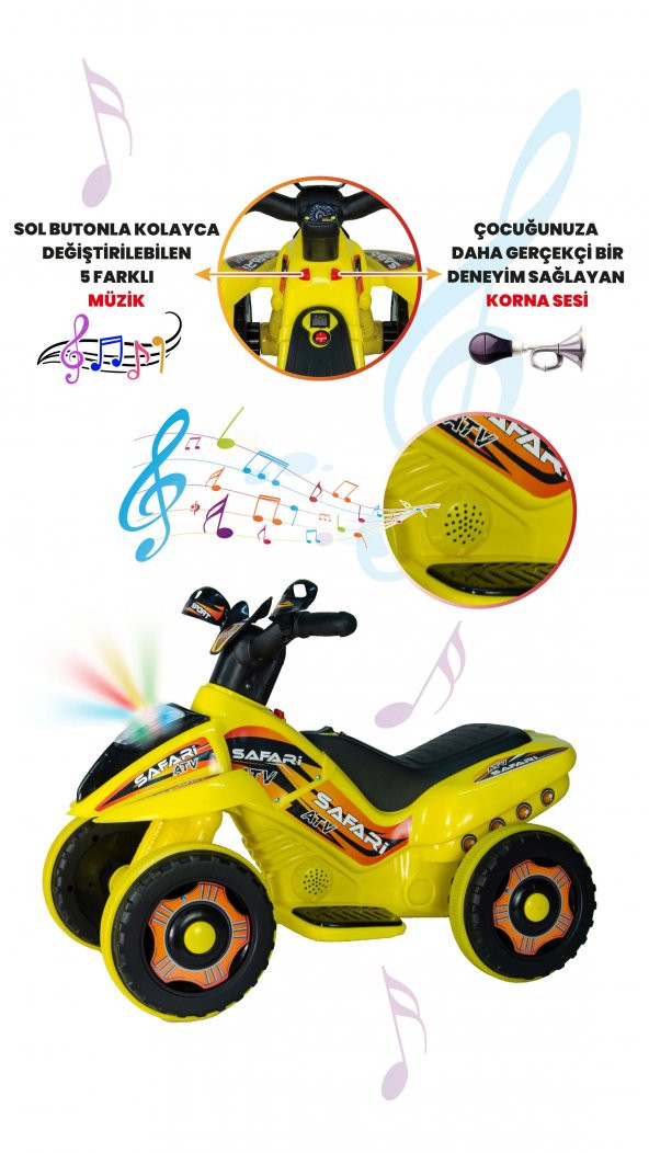 UJ Toys Müzikli ve Led Işıklı Safari Akülü Atv 6V-Sarı - 5