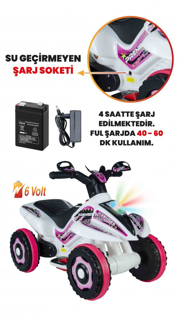 UJ Toys Müzikli ve Led Işıklı Safari Akülü Atv 6V-Beyaz Prenses - 3