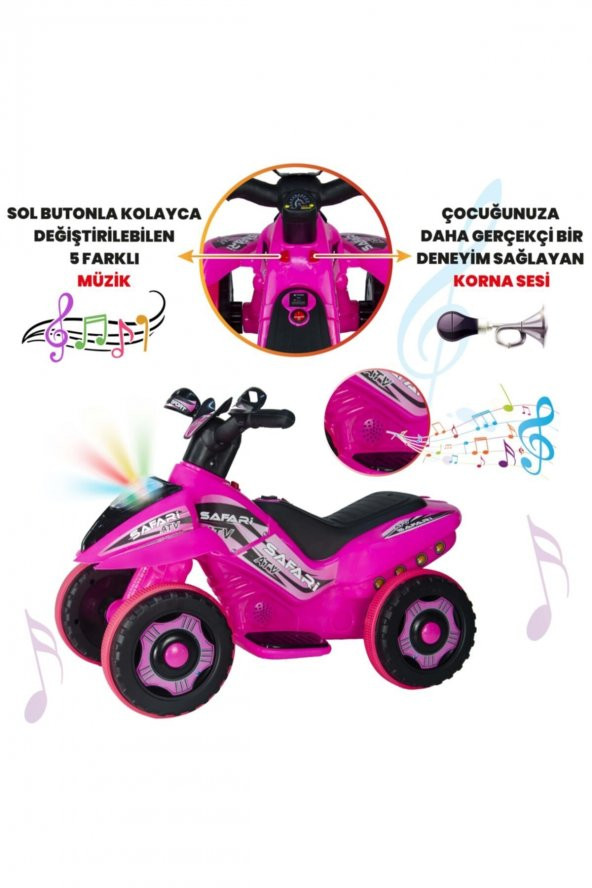 UJ Toys Uzaktan Kumandalı Akülü Atv 6v Safari-Pembe - 6