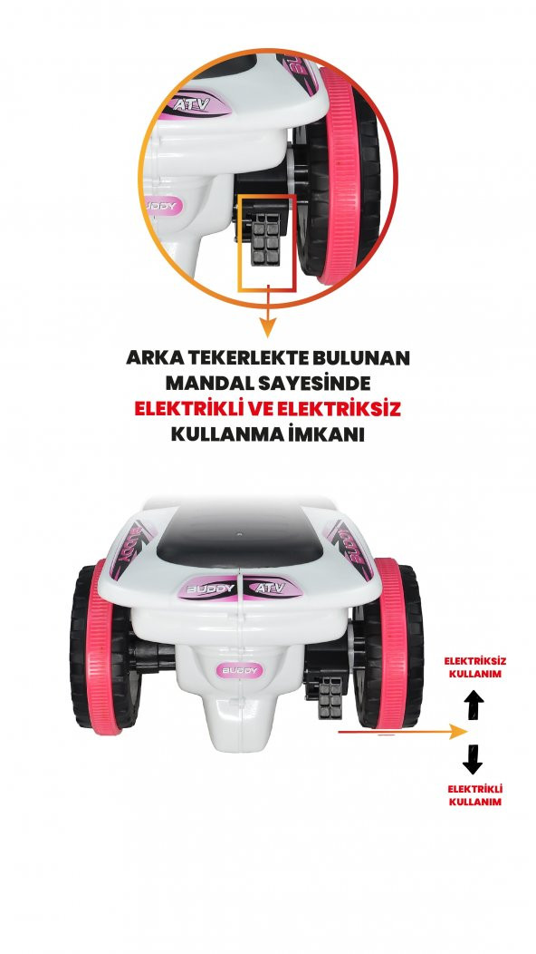UJ Toys Müzikli ve Led Işıklı Buddy Akülü Atv 6V-Beyaz Prenses - 2