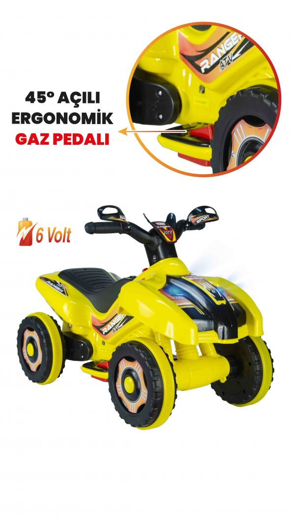 Uj Toys Müzikli Ve Led Işıklı Ranger Akülü Atv 6V-Sarı - 3