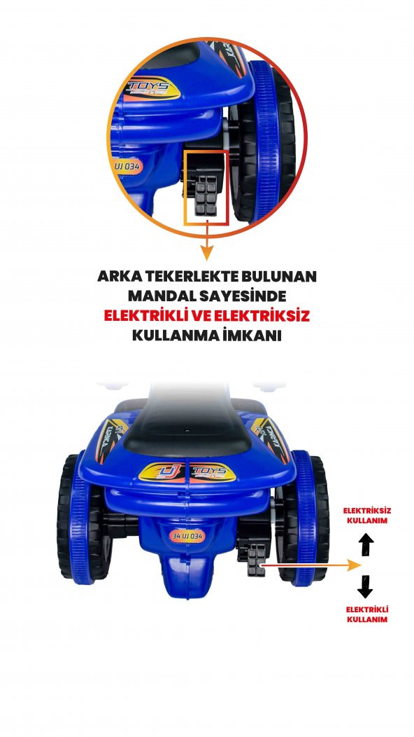 UJ Toys Müzikli ve Led Işıklı Karınca Akülü Atv 6V-Mavi - 2