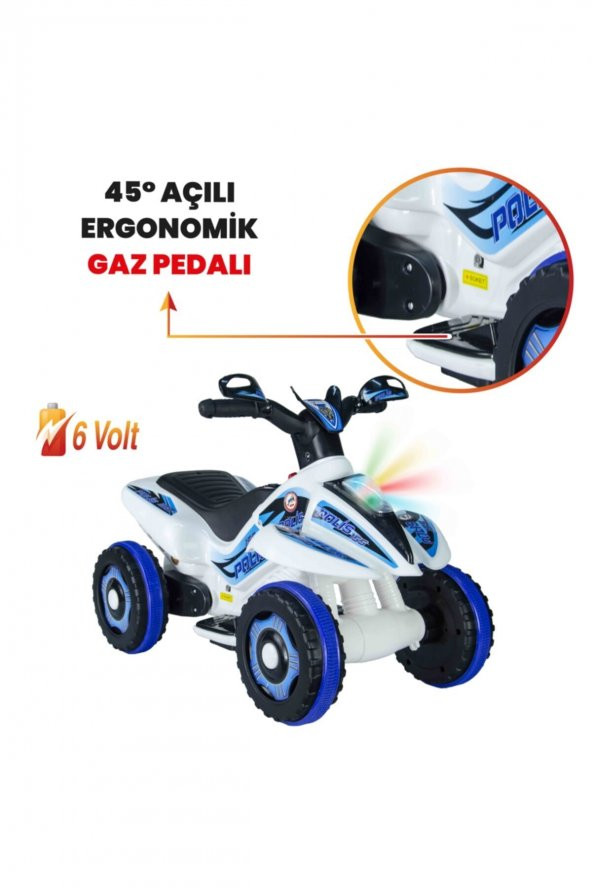 UJ Toys Uzaktan Kumandalı Akülü Atv 6v Safari-Beyaz Polis - 3