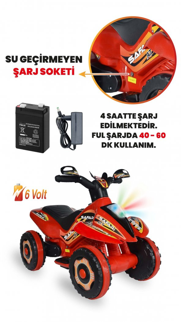 UJ Toys Müzikli ve Led Işıklı Safari Akülü Atv 6V-Kırmızı - 4