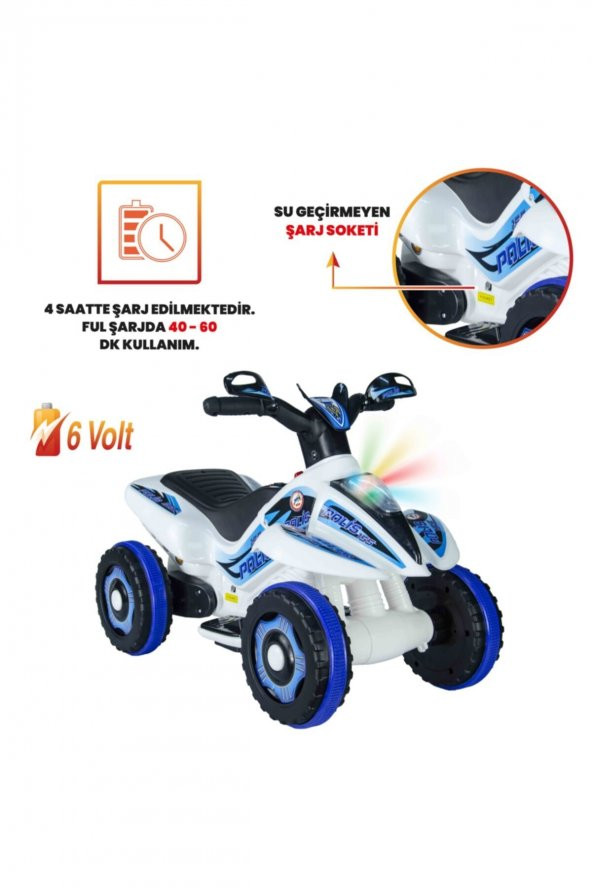 UJ Toys Uzaktan Kumandalı Akülü Atv 6v Safari-Beyaz Polis - 4
