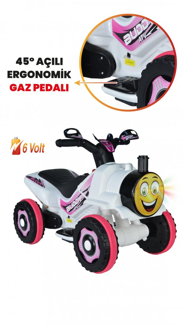UJ Toys Müzikli ve Led Işıklı Buddy Akülü Atv 6V-Beyaz Prenses - 3