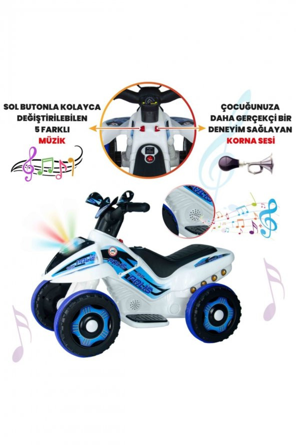 UJ Toys Uzaktan Kumandalı Akülü Atv 6v Safari-Beyaz Polis - 5