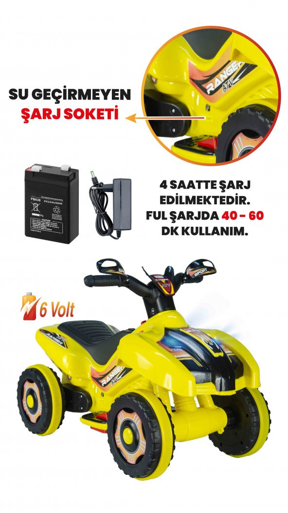 Uj Toys Müzikli Ve Led Işıklı Ranger Akülü Atv 6V-Sarı - 4