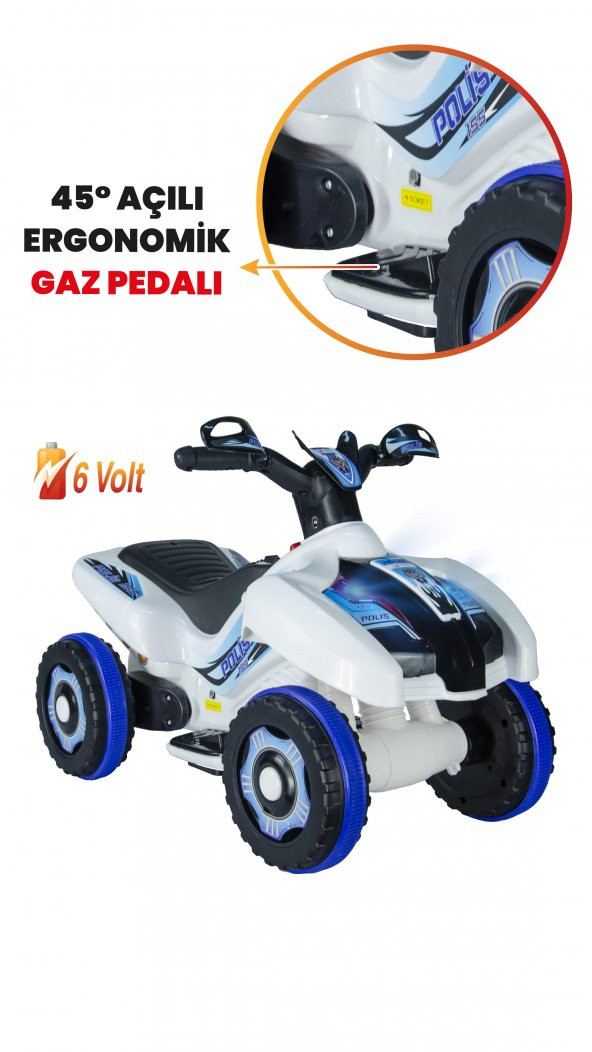 Uj Toys Müzikli Ve Led Işıklı Ranger Akülü Atv 6V-Beyaz Polis - 3