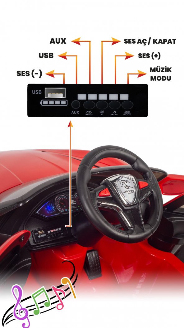 UJ Toys Jagor Akülü Araba 12V-Kırmızı - 3