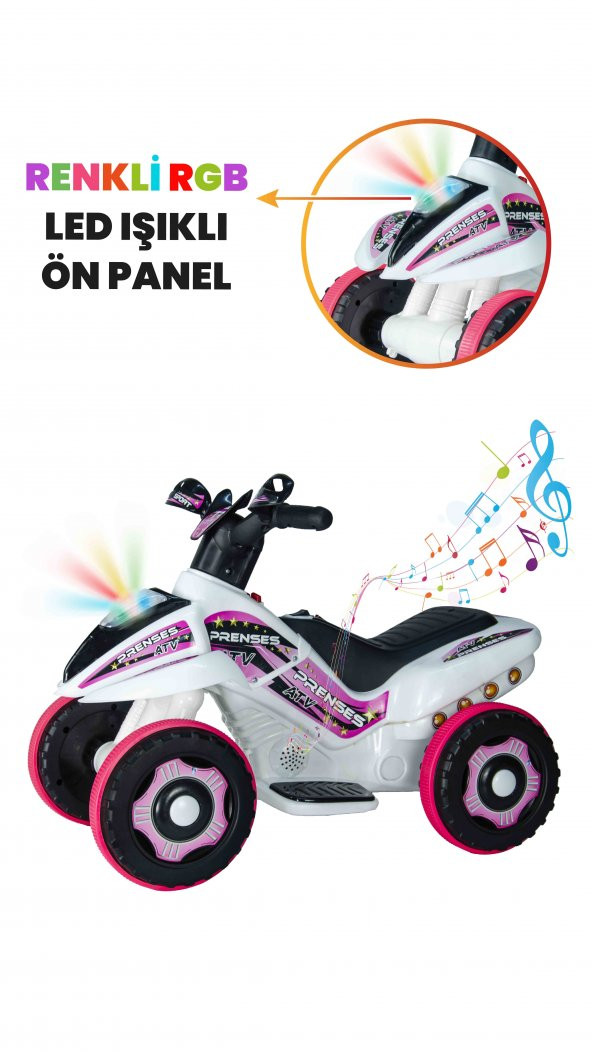 UJ Toys Müzikli ve Led Işıklı Safari Akülü Atv 6V-Beyaz Prenses - 5