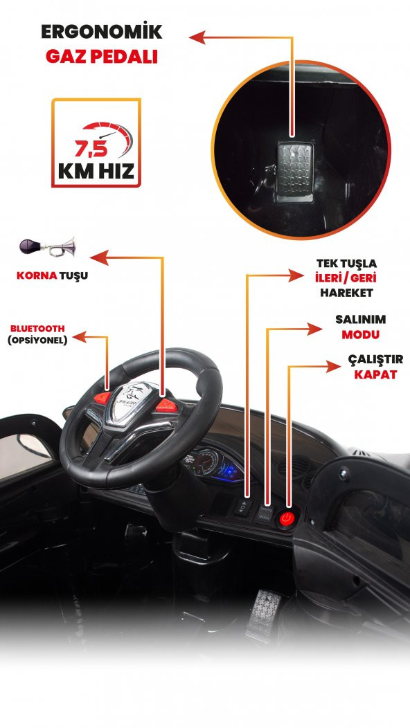 UJ Toys Jagor Akülü Araba 12V-Siyah - 4