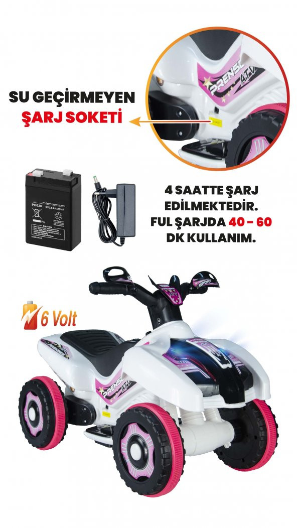 Uj Toys Müzikli Ve Led Işıklı Ranger Akülü Atv 6V-Beyaz Prenses - 4