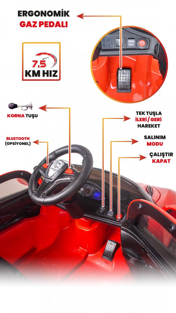 UJ Toys Jagor Akülü Araba 12V-Kırmızı - 4
