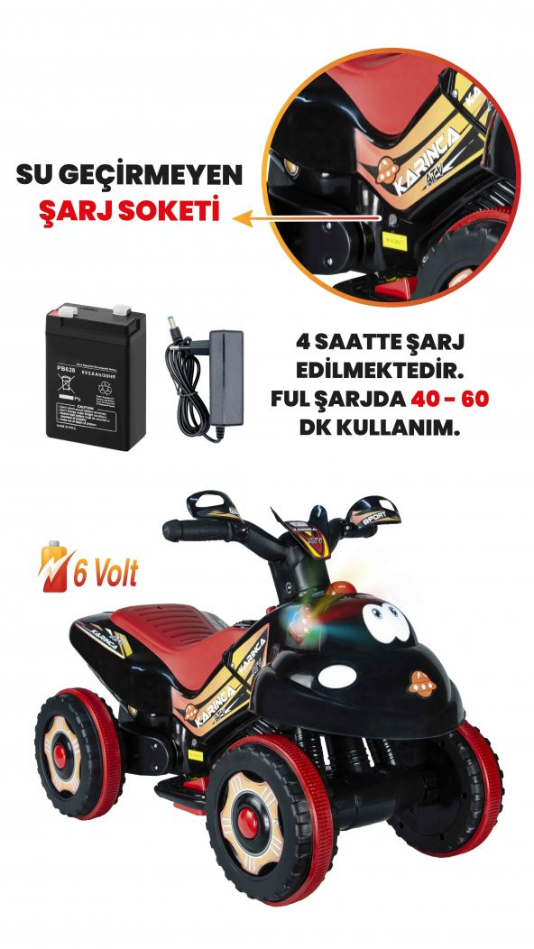 UJ Toys Müzikli ve Led Işıklı Karınca Akülü Atv 6V-Siyah - 4