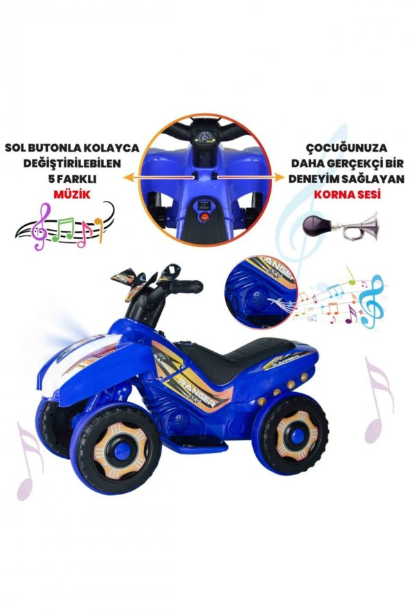 UJ Toys Uzaktan Kumandalı Akülü Atv 6v Ranger-Mavi - 6