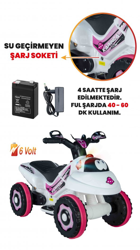 UJ Toys Müzikli ve Led Işıklı Karınca Akülü Atv 6V-Beyaz Prenses - 3