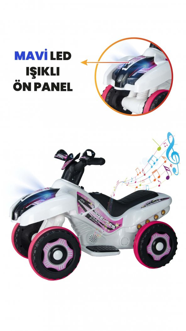 Uj Toys Müzikli Ve Led Işıklı Ranger Akülü Atv 6V-Beyaz Prenses - 6