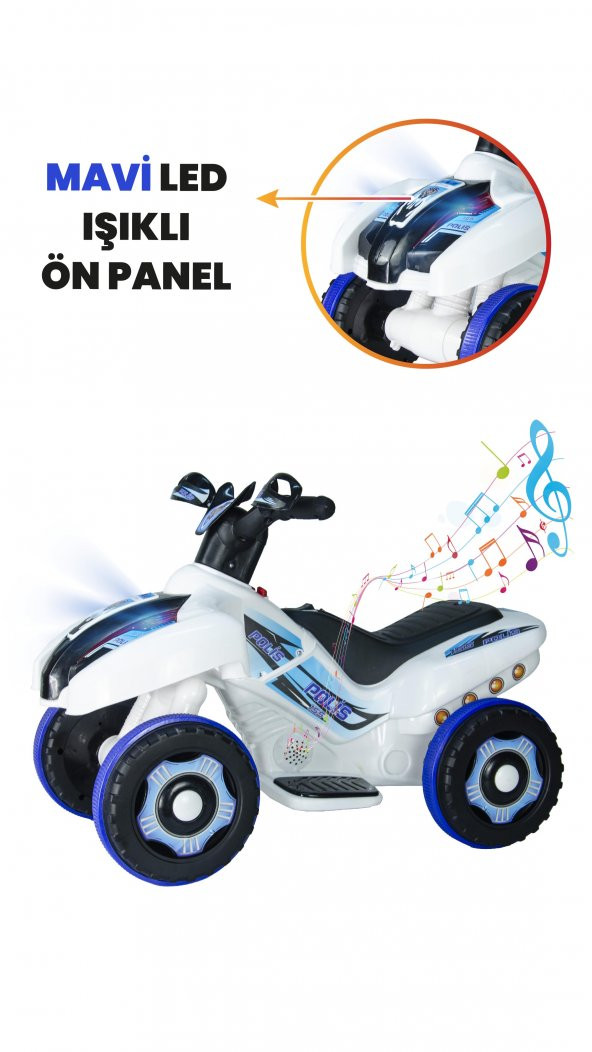 Uj Toys Müzikli Ve Led Işıklı Ranger Akülü Atv 6V-Beyaz Polis - 6