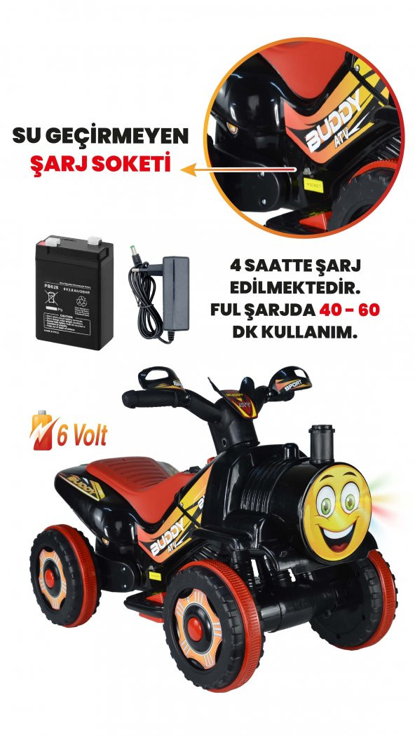 UJ Toys Müzikli ve Led Işıklı Buddy Akülü Atv 6V-Siyah - 4