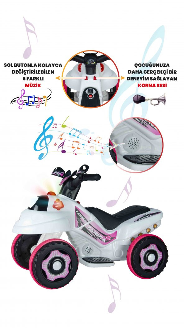 UJ Toys Müzikli ve Led Işıklı Karınca Akülü Atv 6V-Beyaz Prenses - 4