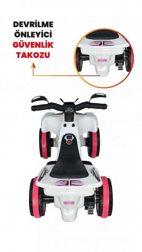 Uj Toys Müzikli Ve Led Işıklı Ranger Akülü Atv 6V-Beyaz Prenses - 7