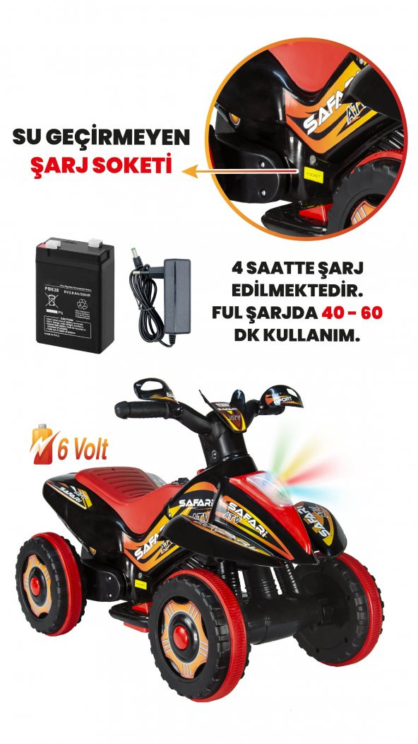 UJ Toys Müzikli ve Led Işıklı Safari Akülü Atv 6V-Siyah - 4