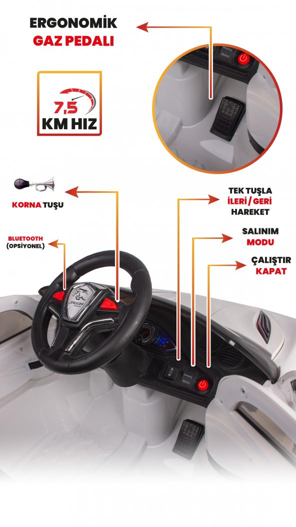 UJ Toys Jagor Akülü Araba 12V-Beyaz - 4