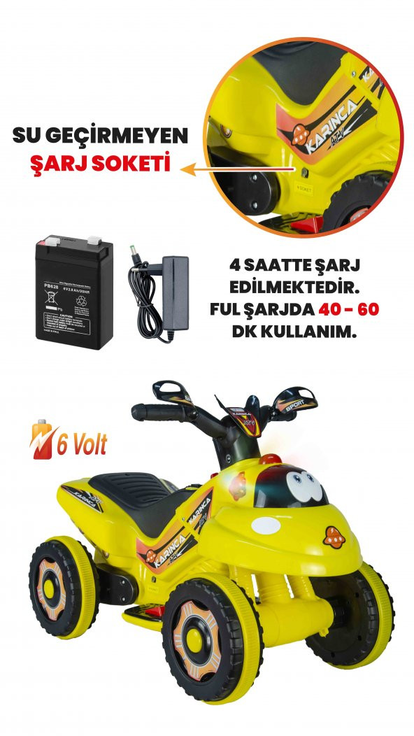 UJ Toys Müzikli ve Led Işıklı Karınca Akülü Atv 6V-Sarı - 4