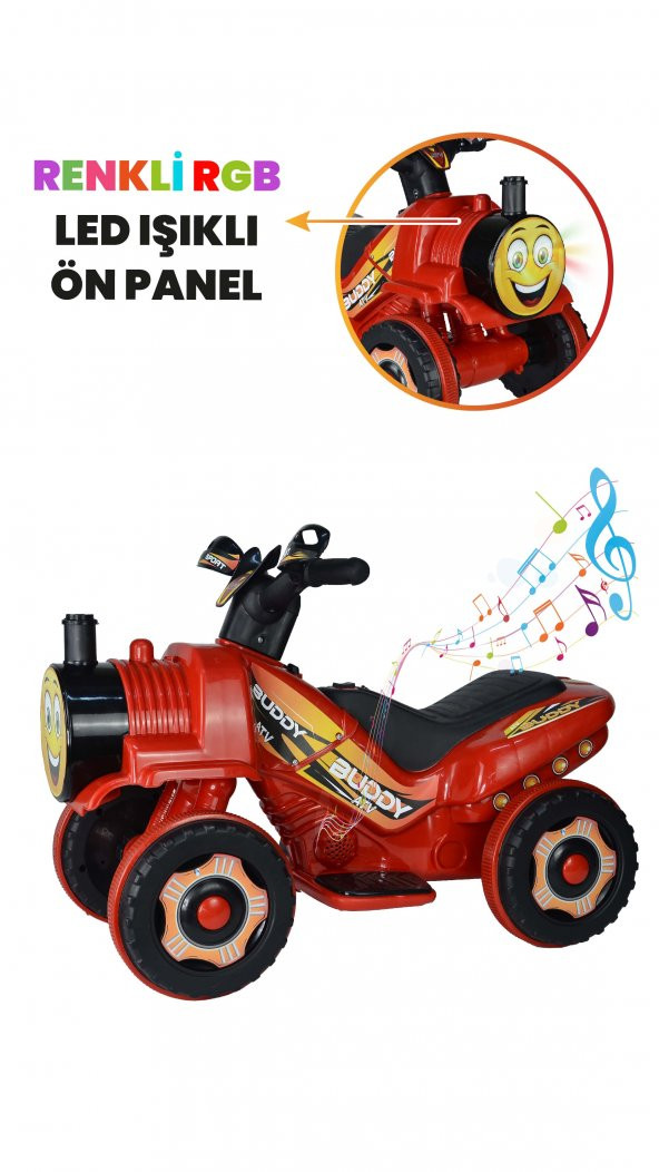 UJ Toys Müzikli ve Led Işıklı Buddy Akülü Atv 6V-Kırmızı - 6