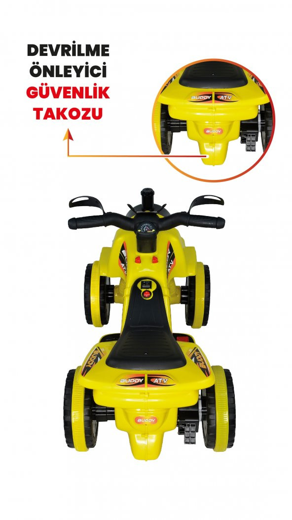 UJ Toys Müzikli ve Led Işıklı Buddy Akülü Atv 6V-Sarı - 7