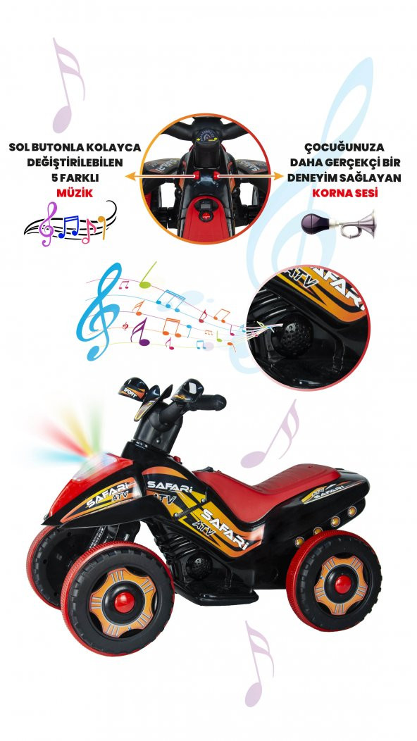 UJ Toys Müzikli ve Led Işıklı Safari Akülü Atv 6V-Siyah - 5