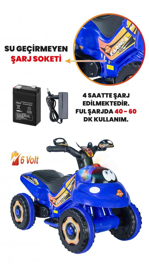 UJ Toys Müzikli ve Led Işıklı Karınca Akülü Atv 6V-Mavi - 4