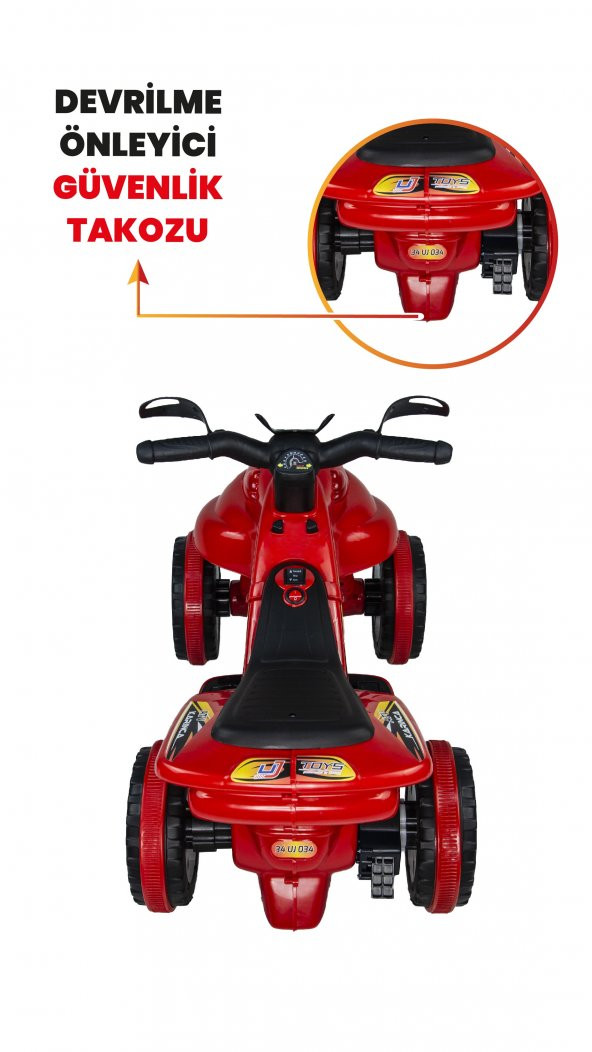 UJ Toys Müzikli ve Led Işıklı Buddy Akülü Atv 6V-Kırmızı - 7