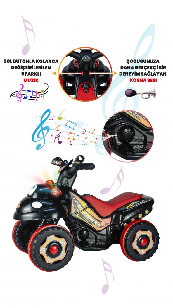 UJ Toys Müzikli ve Led Işıklı Karınca Akülü Atv 6V-Siyah - 5