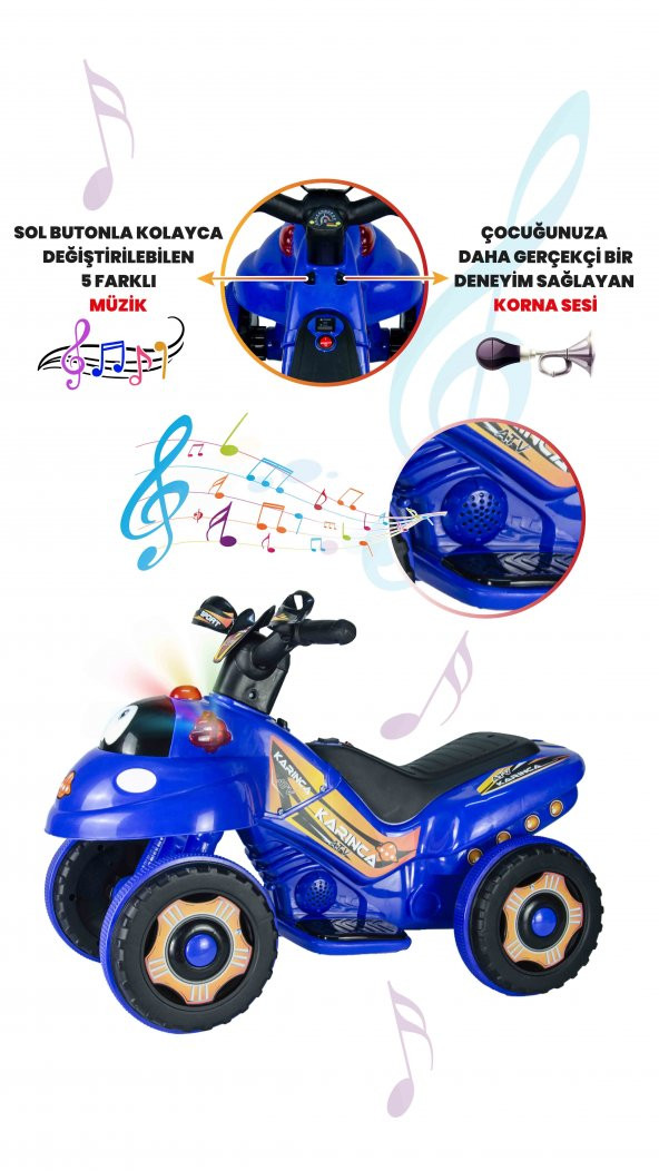 UJ Toys Müzikli ve Led Işıklı Karınca Akülü Atv 6V-Mavi - 5
