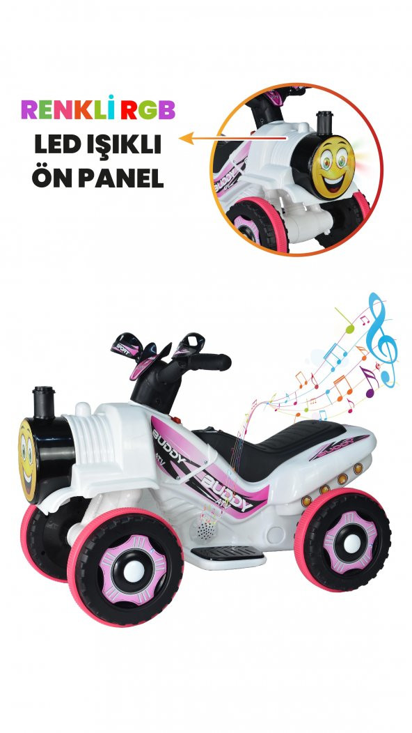 UJ Toys Müzikli ve Led Işıklı Buddy Akülü Atv 6V-Beyaz Prenses - 6