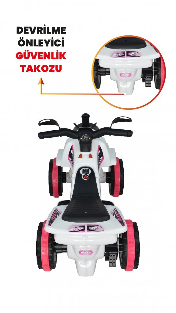 UJ Toys Müzikli ve Led Işıklı Buddy Akülü Atv 6V-Beyaz Prenses - 7